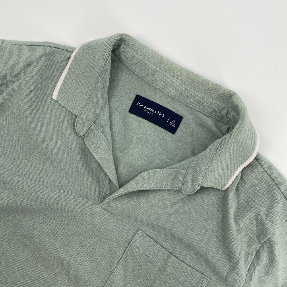 Abercrombie Fitch Polo Shirt Mens XL Green Stretch V-Neck Tipped Preppy Casual‎